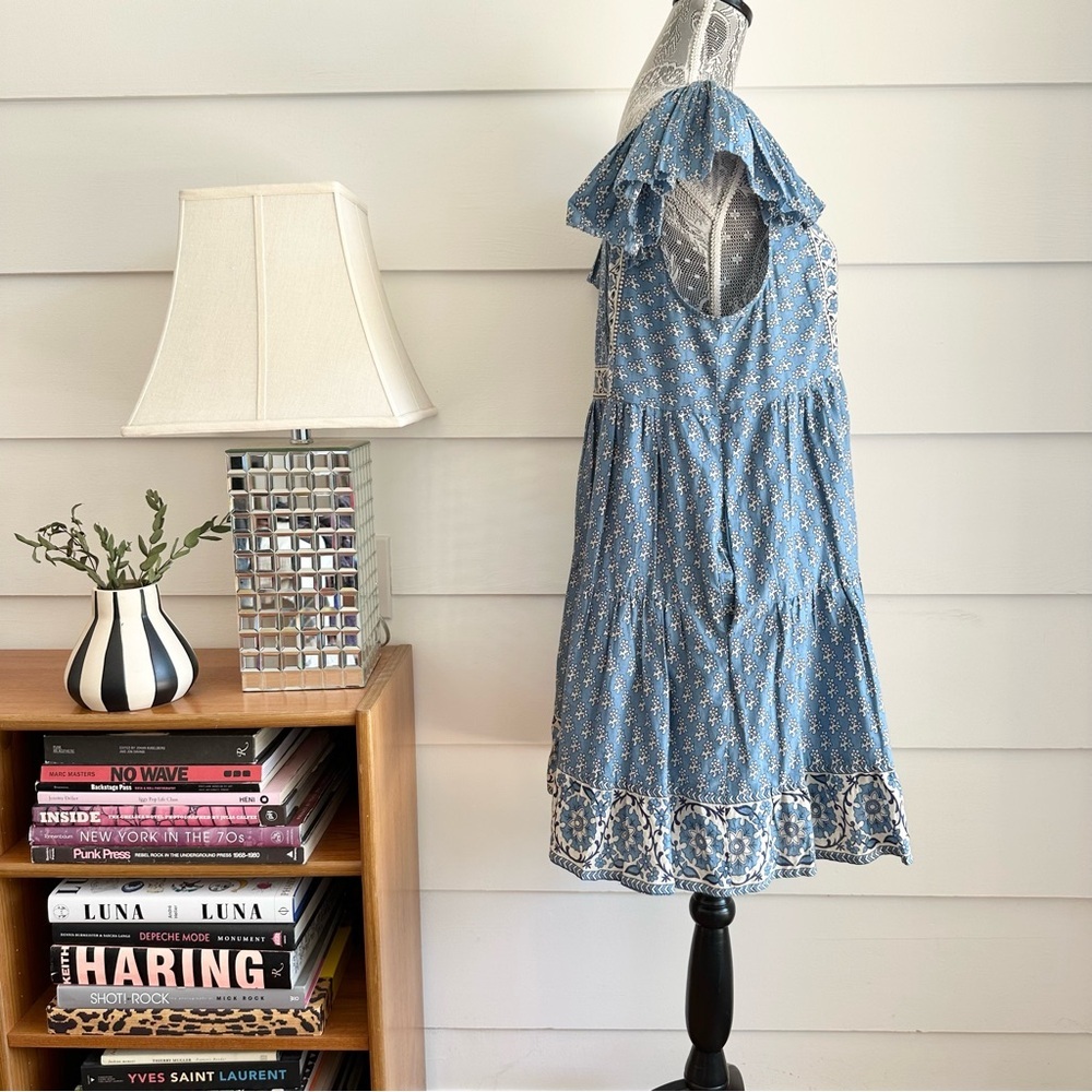 Sea New York Fernanda Tile Print Flutter Sleeve Dress Blue size M - Picture 7 of 12
